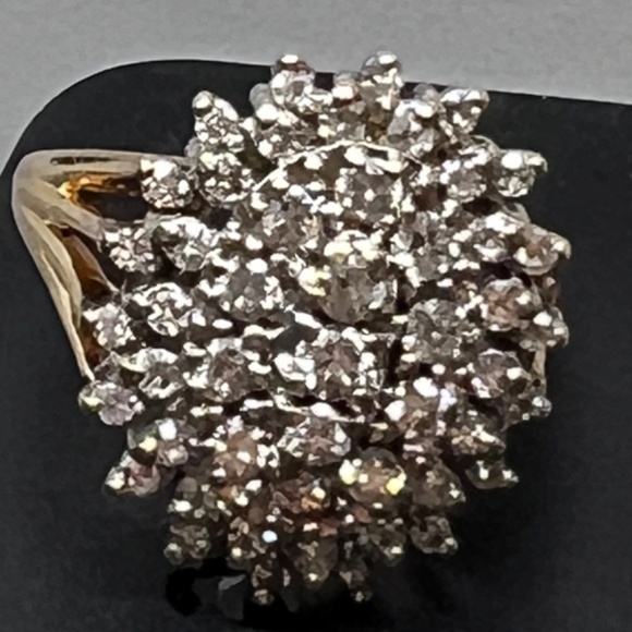 14K Y/Gold 50 Diamond 1.50 CT TDW Cluster Ring - Picture 5 of 12